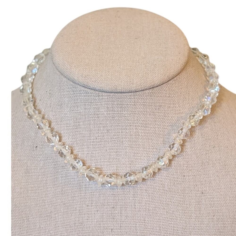 Vintage 12"-15" Crystal Bead Necklace W/ Hook Clasp